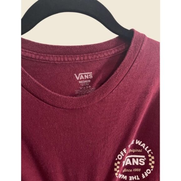 VANS Off The Wall Burgundy Logo T-Shirt Size M - Picture 2 of 3